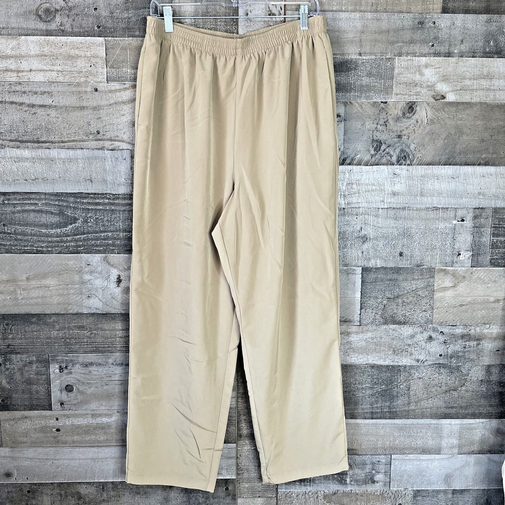 Susan Graver Style Women's Pants Size 1X Petite Tan Gold Stretch Pull On Grandma